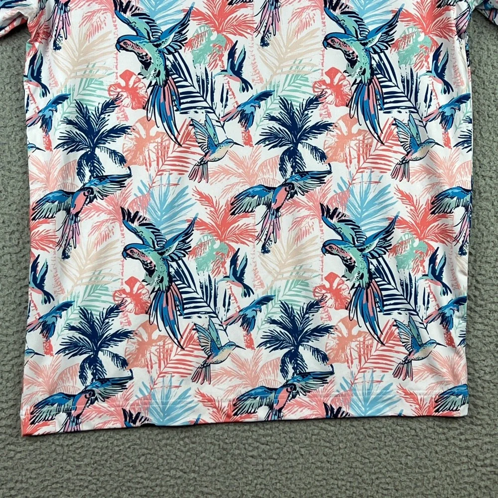 Waggle Mens Golf Polo Shirt Medium multicolor Tropical Bird Palm Performance - Picture 8 of 11